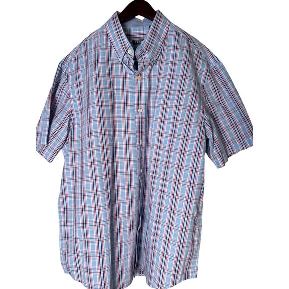Izod Other - IZOD Button Down Short Sleeve Mens Shirt Blue Plaid Large